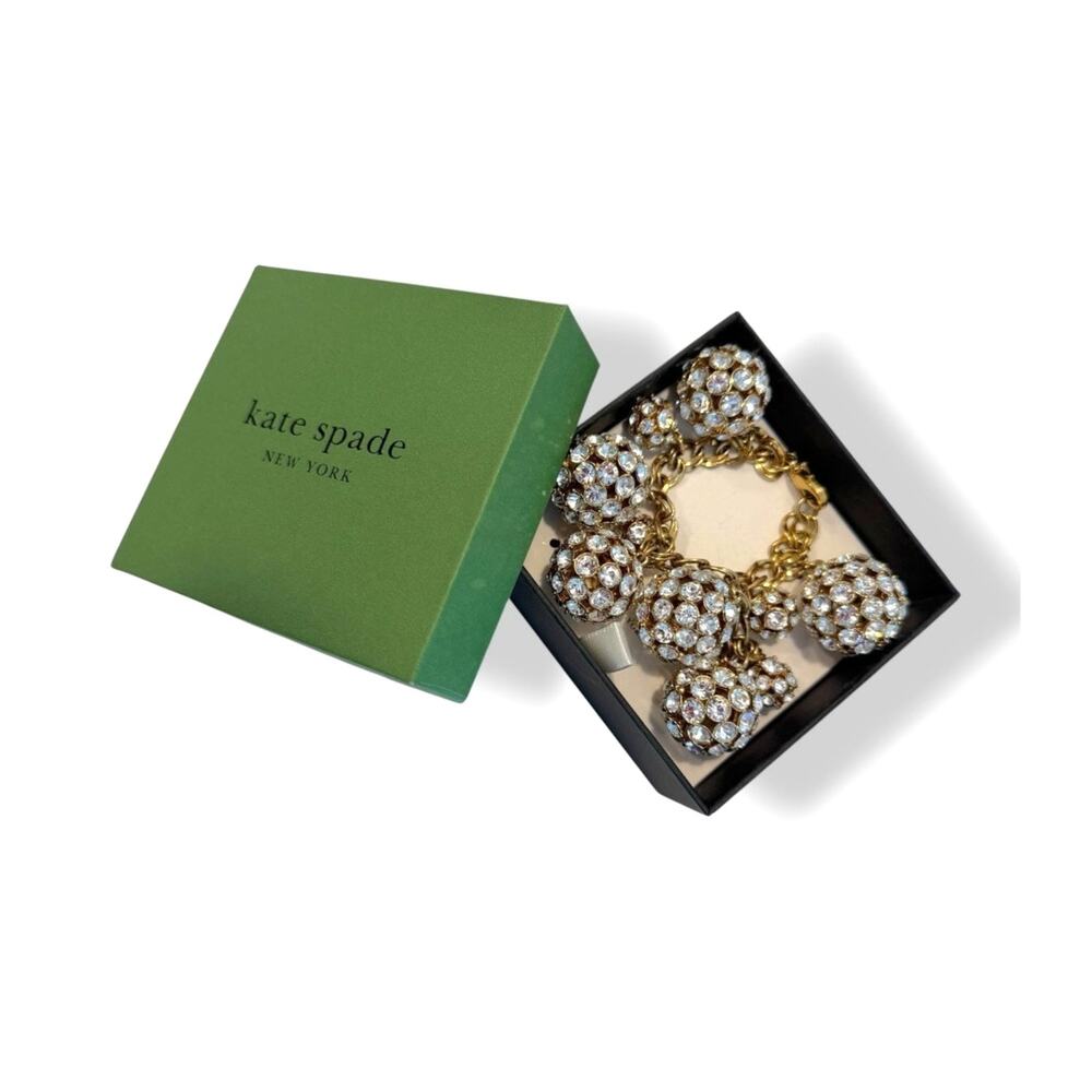 Kate Spade New York Gold Pave Crystal Ball Charm Bracelet Box Sparkly Minor Flaw
